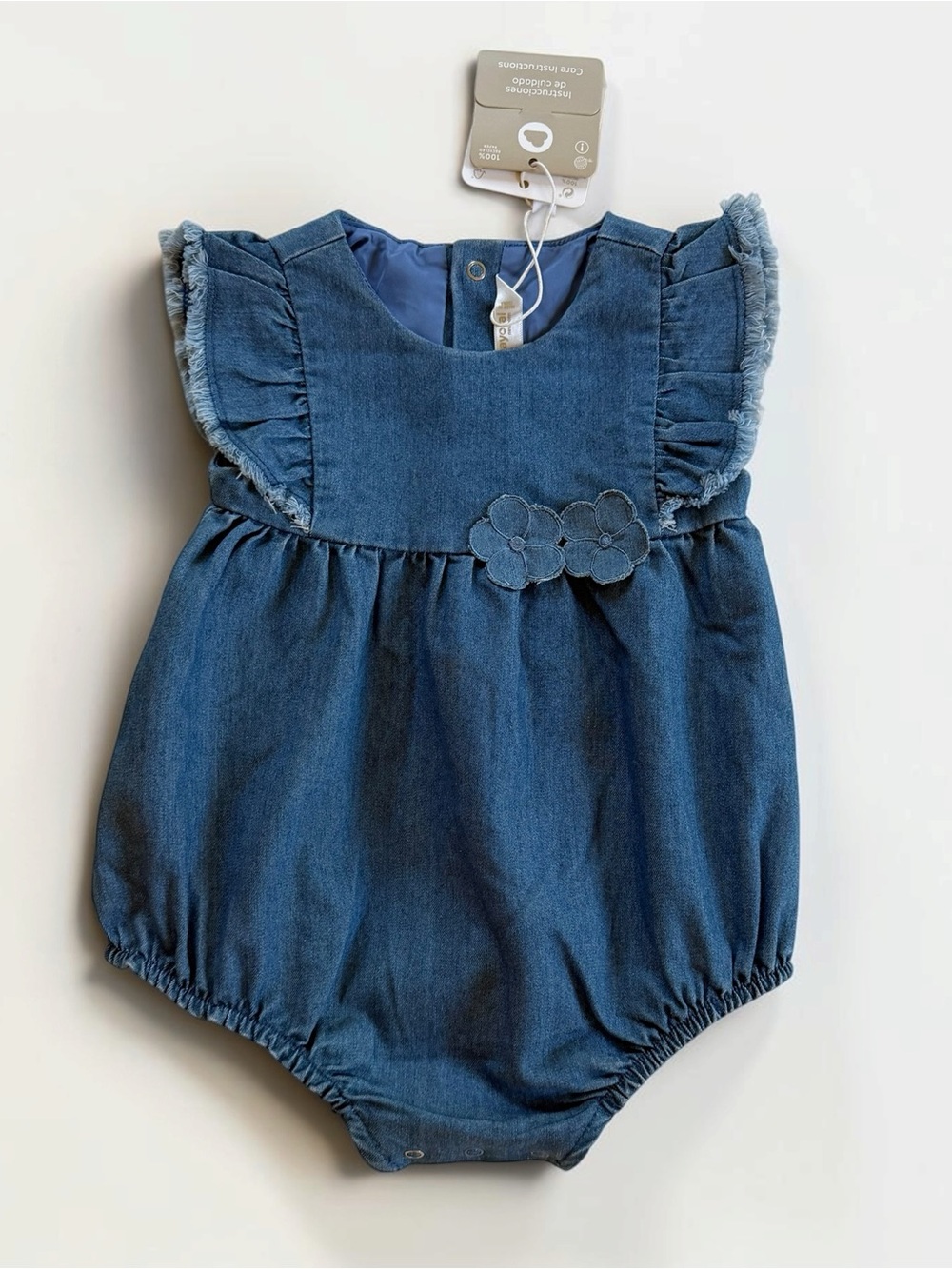 MAYORAL 🇪🇸 NWT Girls Chambray Flutter Sleeve Bubble